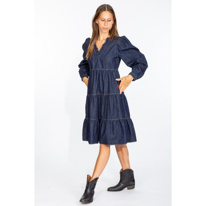  - Elegant Dark Blue Denim Flare Dress