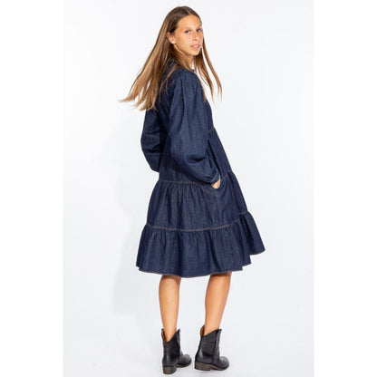  - Elegant Dark Blue Denim Flare Dress