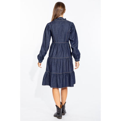  - Elegant Dark Blue Denim Flare Dress