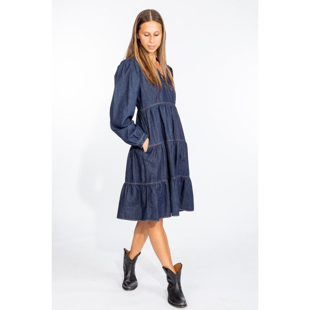  - Elegant Dark Blue Denim Flare Dress