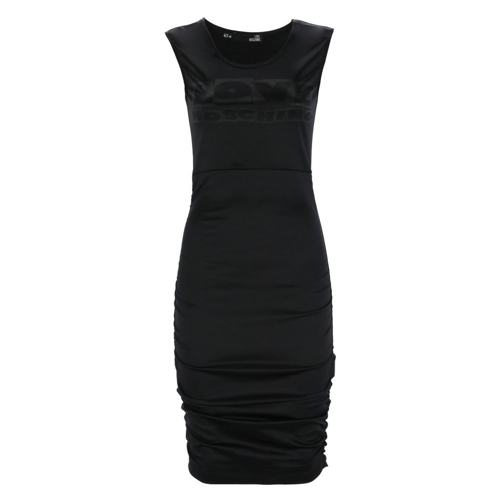  - Chic Side-Curled Sleeveless Black Dress with Logo