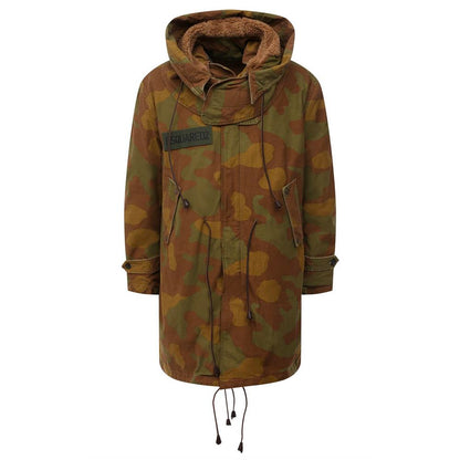  - Camo Textured Hooded Parka with Leather Details