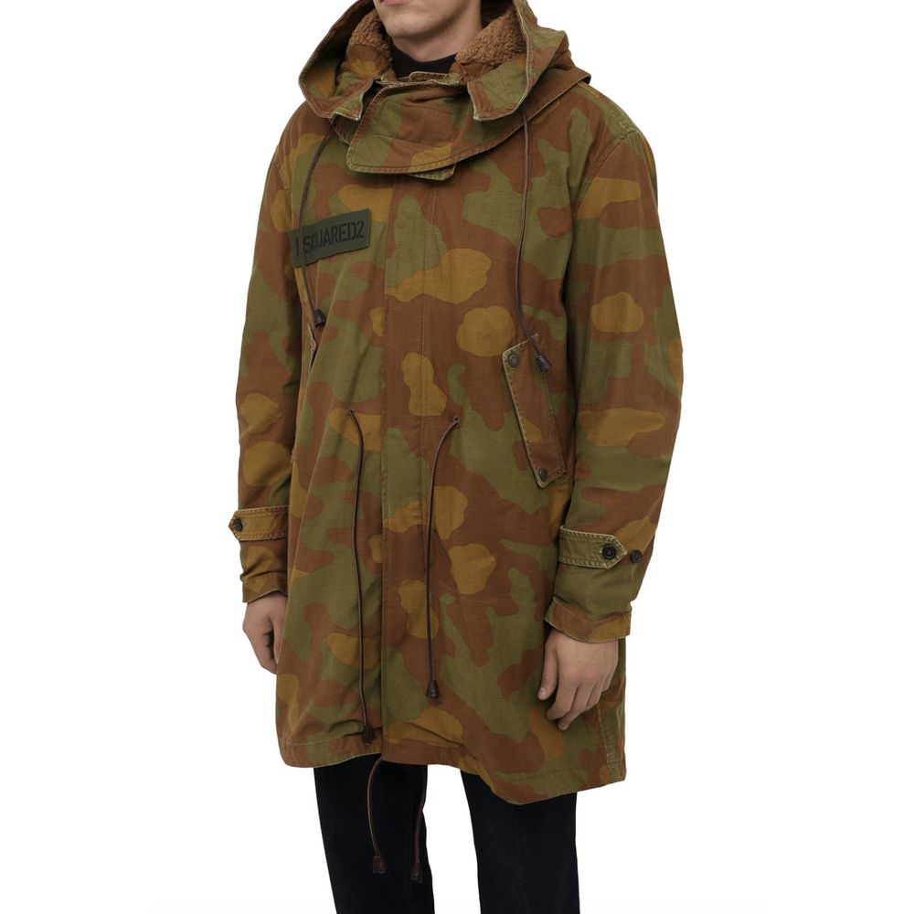  - Camo Textured Hooded Parka with Leather Details