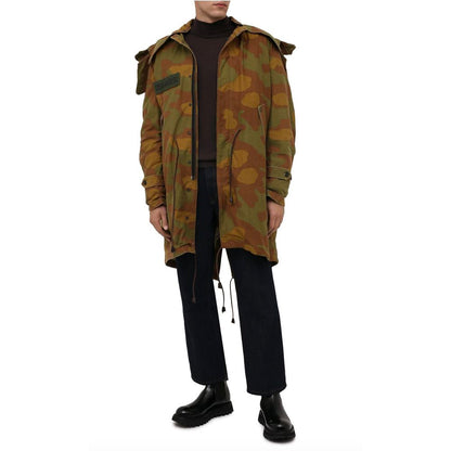  - Camo Textured Hooded Parka with Leather Details