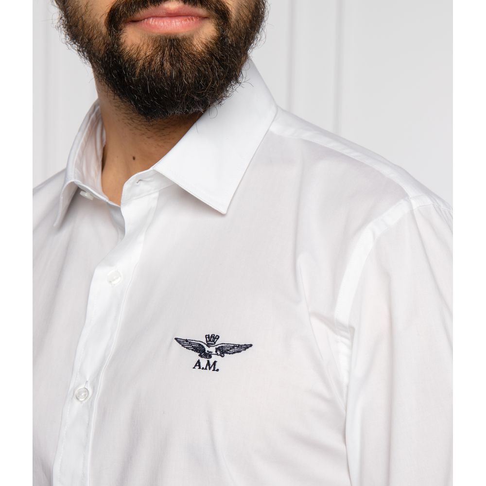  - Slim Fit White Cotton Shirt with Eagle Logo