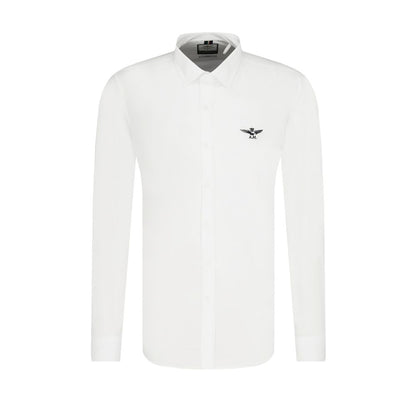  - Slim Fit White Cotton Shirt with Eagle Logo