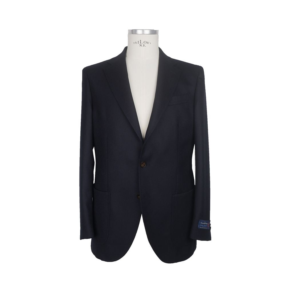 Elegant Dark Blue Italian Wool Jacket - The Luxe Alliance