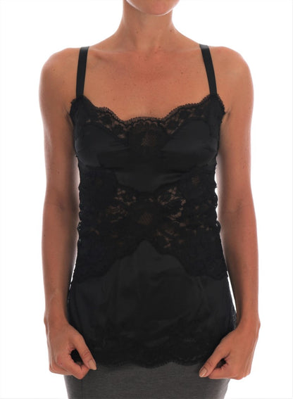  - Silk Blend Black Lace Top Dressing Gown