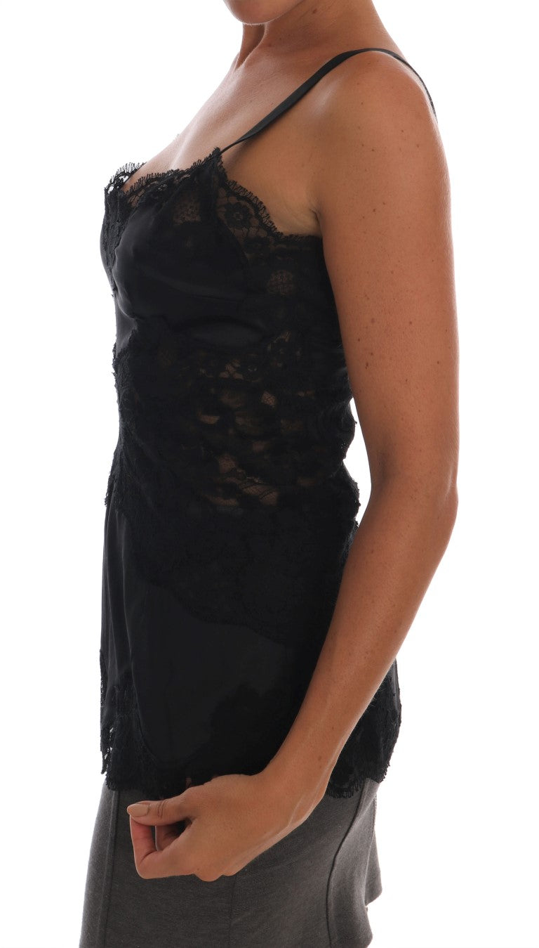  - Silk Blend Black Lace Top Dressing Gown