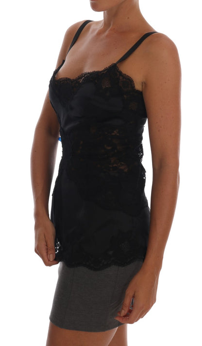  - Silk Blend Black Lace Top Dressing Gown