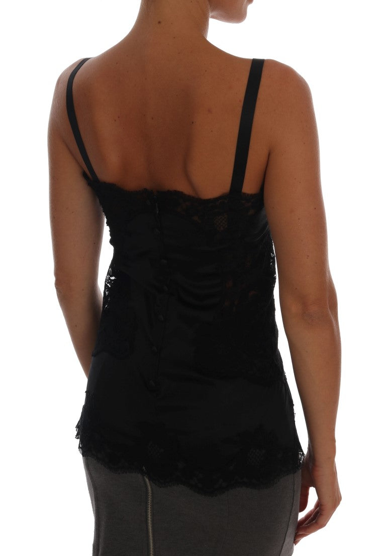  - Silk Blend Black Lace Top Dressing Gown