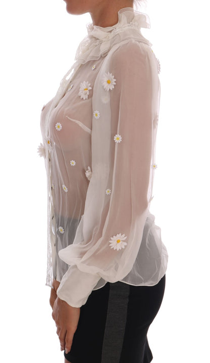  - Elegant White Silk Daisy Blouse