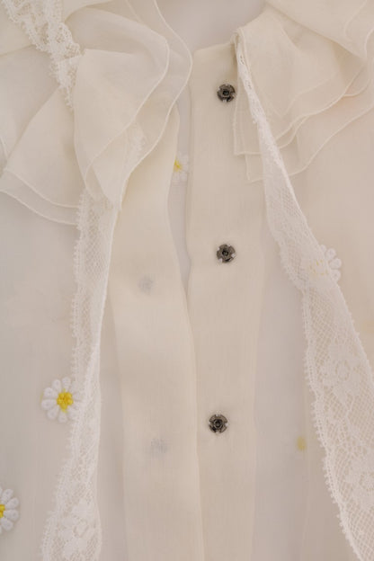  - Elegant White Silk Daisy Blouse