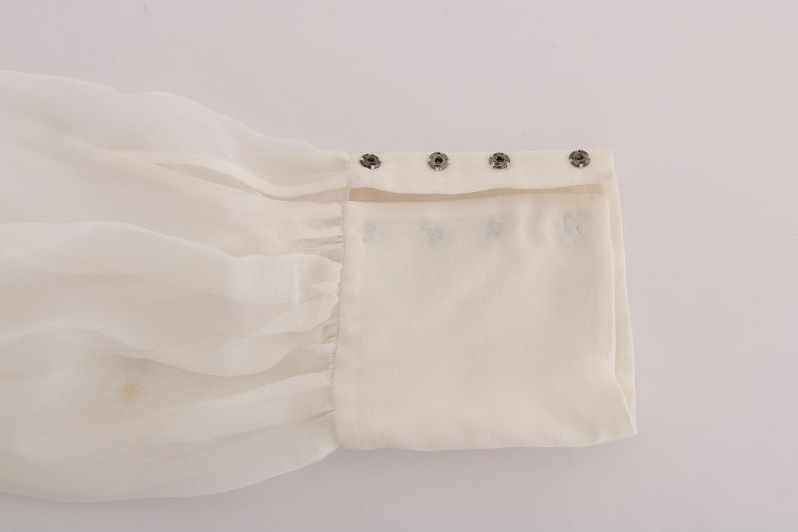  - Elegant White Silk Daisy Blouse