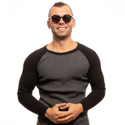 Sting Unisex Sunglasses – Black Half-Rim Frame, Green Mirrored Lenses