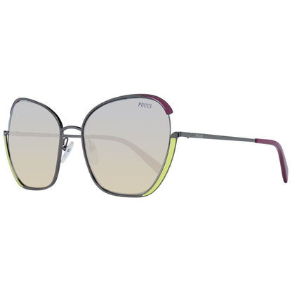 Emilio Pucci Women’s Sunglasses – Gunmetal Butterfly Frame with Multicolour Gradient Lenses, 58mm