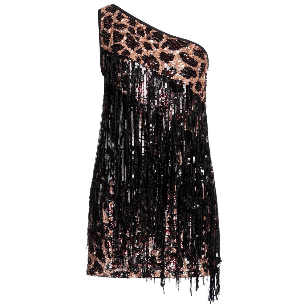 Leopard Print Sequin One Shoulder Dress