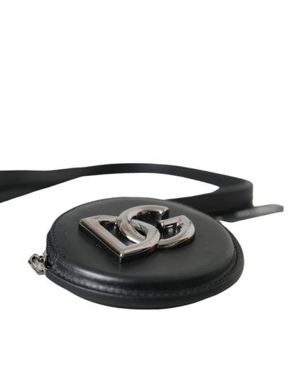  - Black Round Leather DG Logo Coin Purse Lanyard Wallet