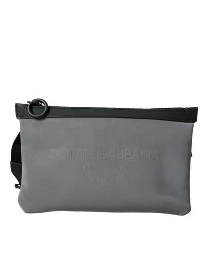  - Gray Neoprene Logo Zip Waist Fanny Pack Belt Pouch Bag