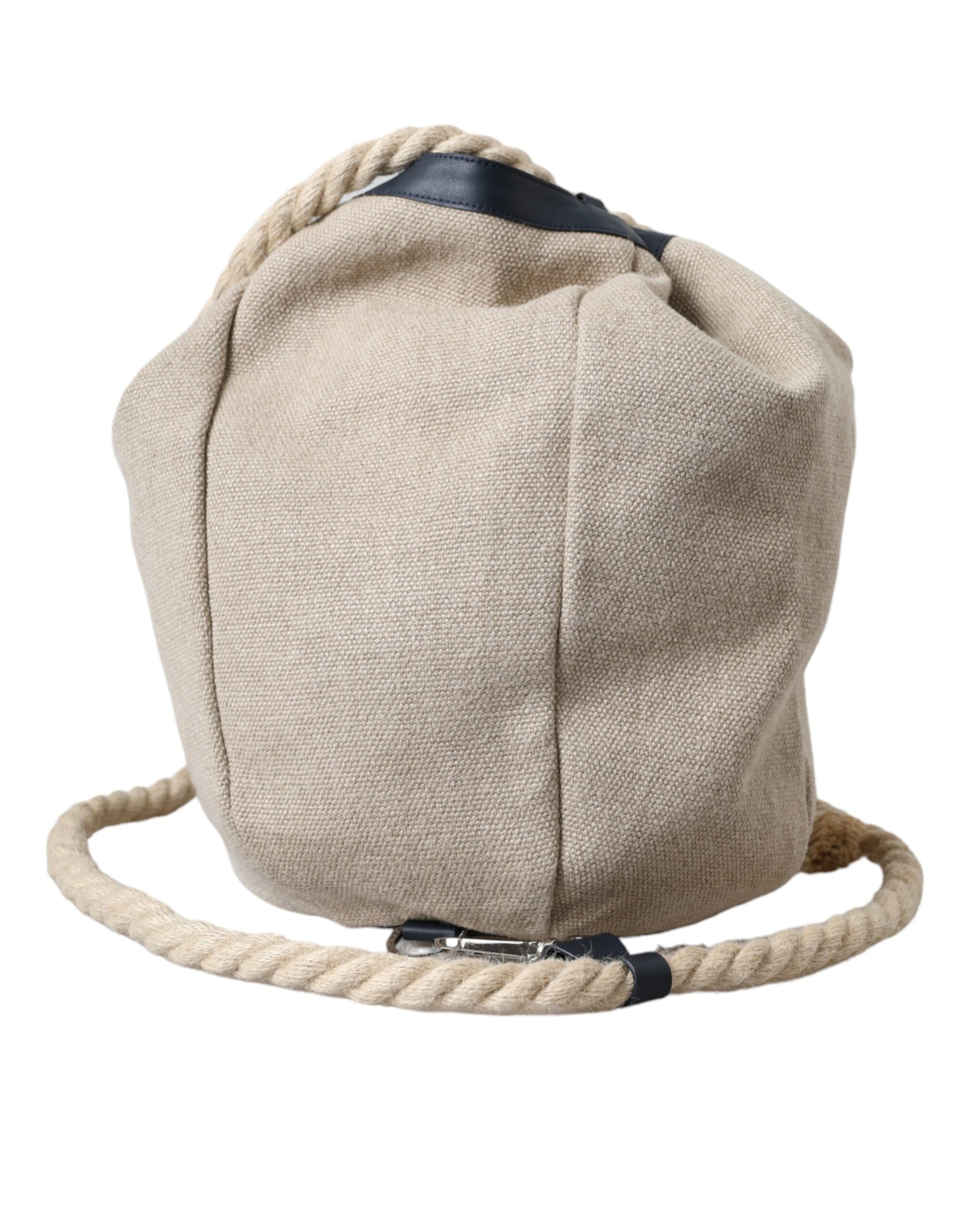 Beige Canvas Fabric Bucket Sack Pouch Purse Bag