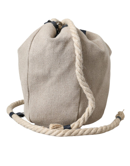  - Beige Canvas Fabric Bucket Sack Pouch Purse Bag