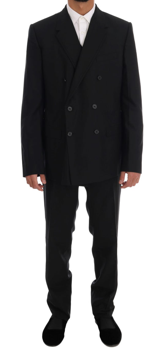  - Elegant Black Wool Three-Piece Suit