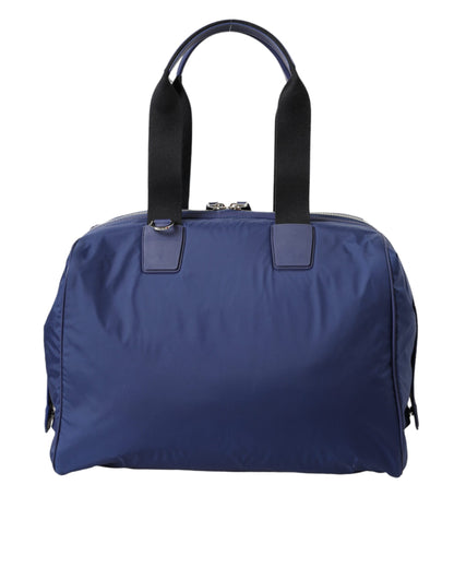  - Blue Nylon Calfskin Hand Shoulder Duffel Bag