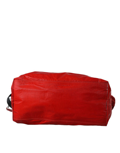  - Red Nylon Calfskin Hand Shoulder Duffel Bag