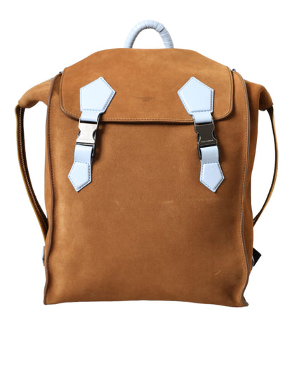  - Brown Yellow Suede Leather Logo Backpack Bag