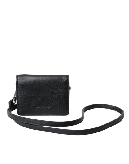  - Black Leather Bifold Sling Women Card Holder Purse Wallet