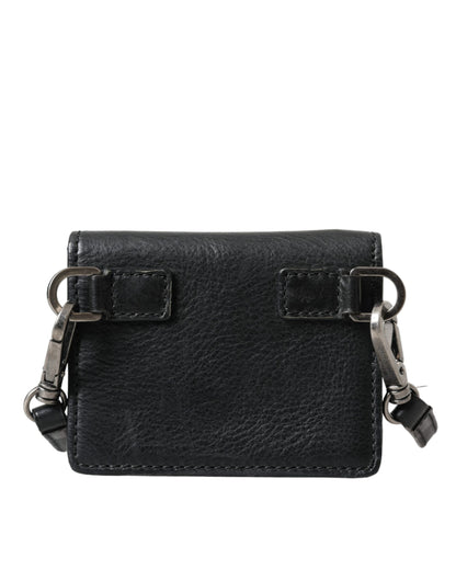  - Black Leather Bifold Sling Women Card Holder Purse Wallet