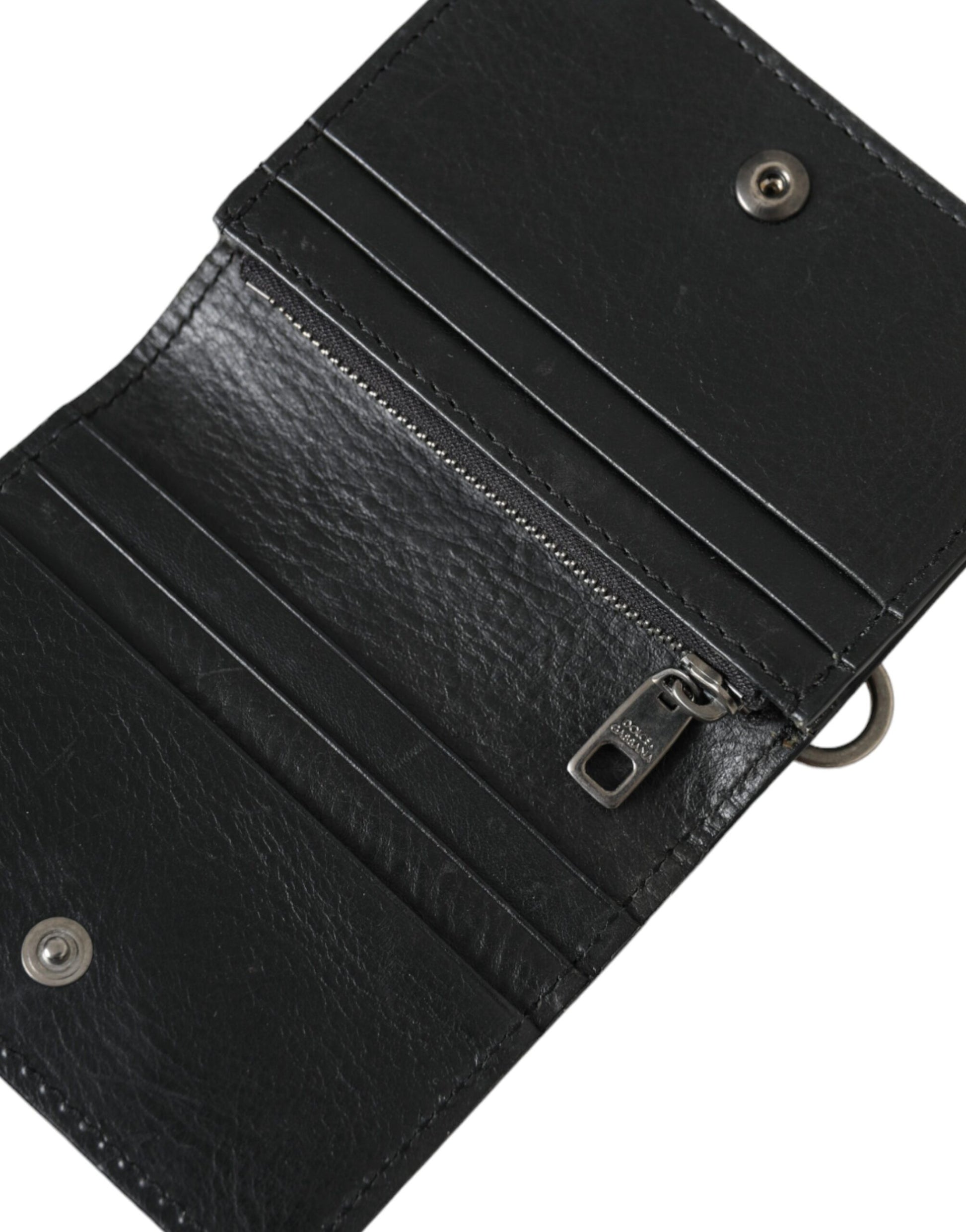 Black Leather Bifold Sling Women Card Holder Purse Wallet