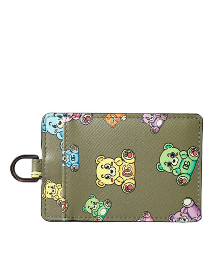  - Army Green Teddy Bear Leather Women Card Holder Wallet