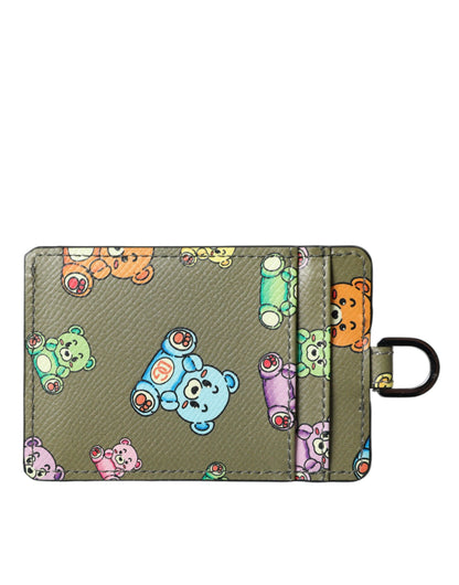  - Army Green Teddy Bear Leather Women Card Holder Wallet