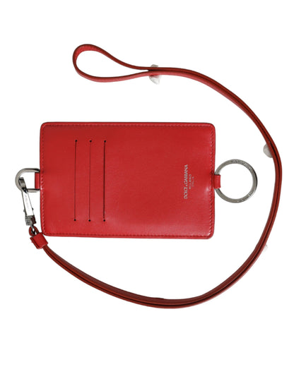  - Red Calfskin Leather Lanyard Logo Card Holder Wallet