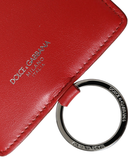  - Red Calfskin Leather Lanyard Logo Card Holder Wallet