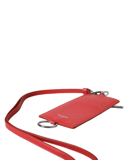  - Red Calfskin Leather Lanyard Logo Card Holder Wallet