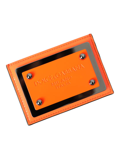  - Orange Black Leather Logo Plaque Card Holder Wallet