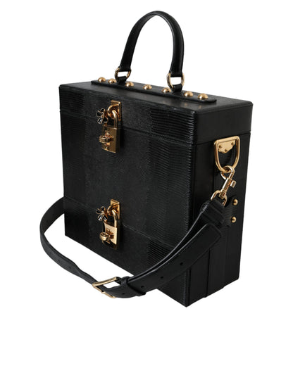  - Black Lizard Embossed Calfskin Leather Double Box Bag