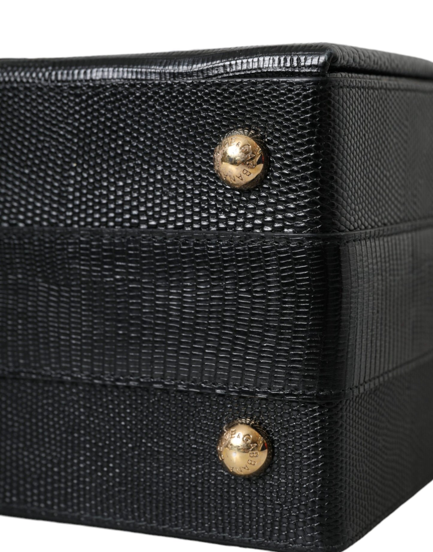  - Black Lizard Embossed Calfskin Leather Double Box Bag