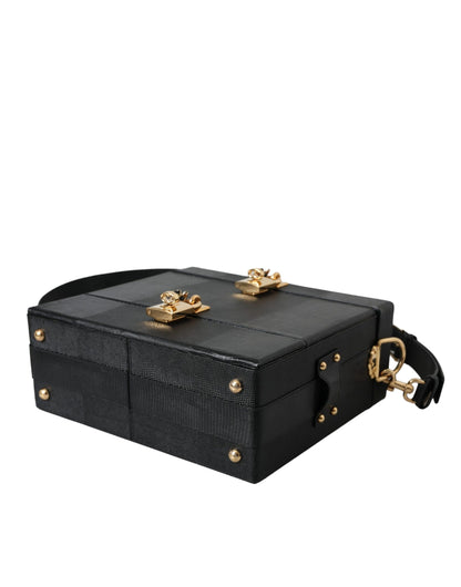  - Black Lizard Embossed Calfskin Leather Double Box Bag