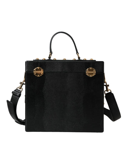  - Black Lizard Embossed Calfskin Leather Double Box Bag