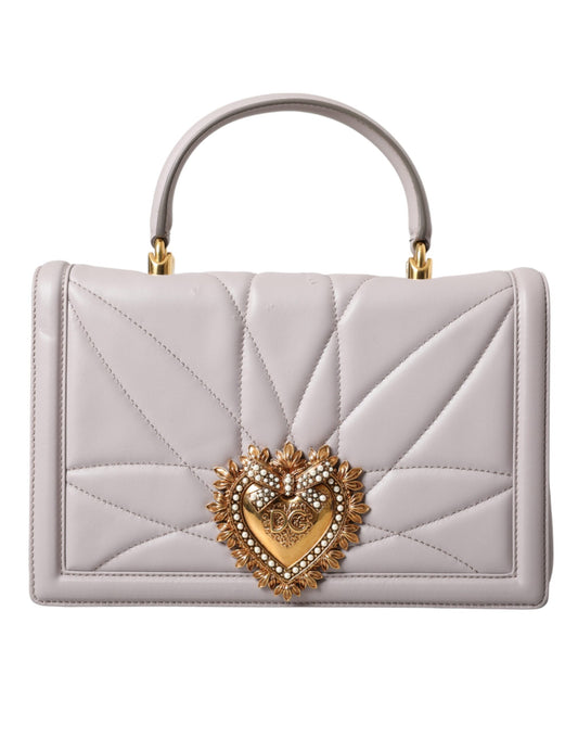  - Light Gray Devotion Gold Heart Leather Shoulder Bag