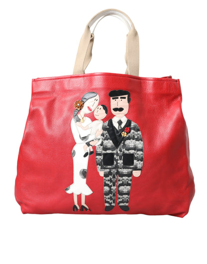  - Red Leather #DGFamily Patch Shopping Tote Bag