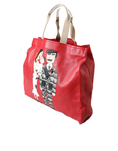  - Red Leather #DGFamily Patch Shopping Tote Bag