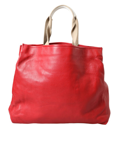  - Red Leather #DGFamily Patch Shopping Tote Bag