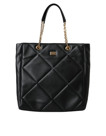  - Black Leather JUNGLE Quilted Shopping Tote Bag