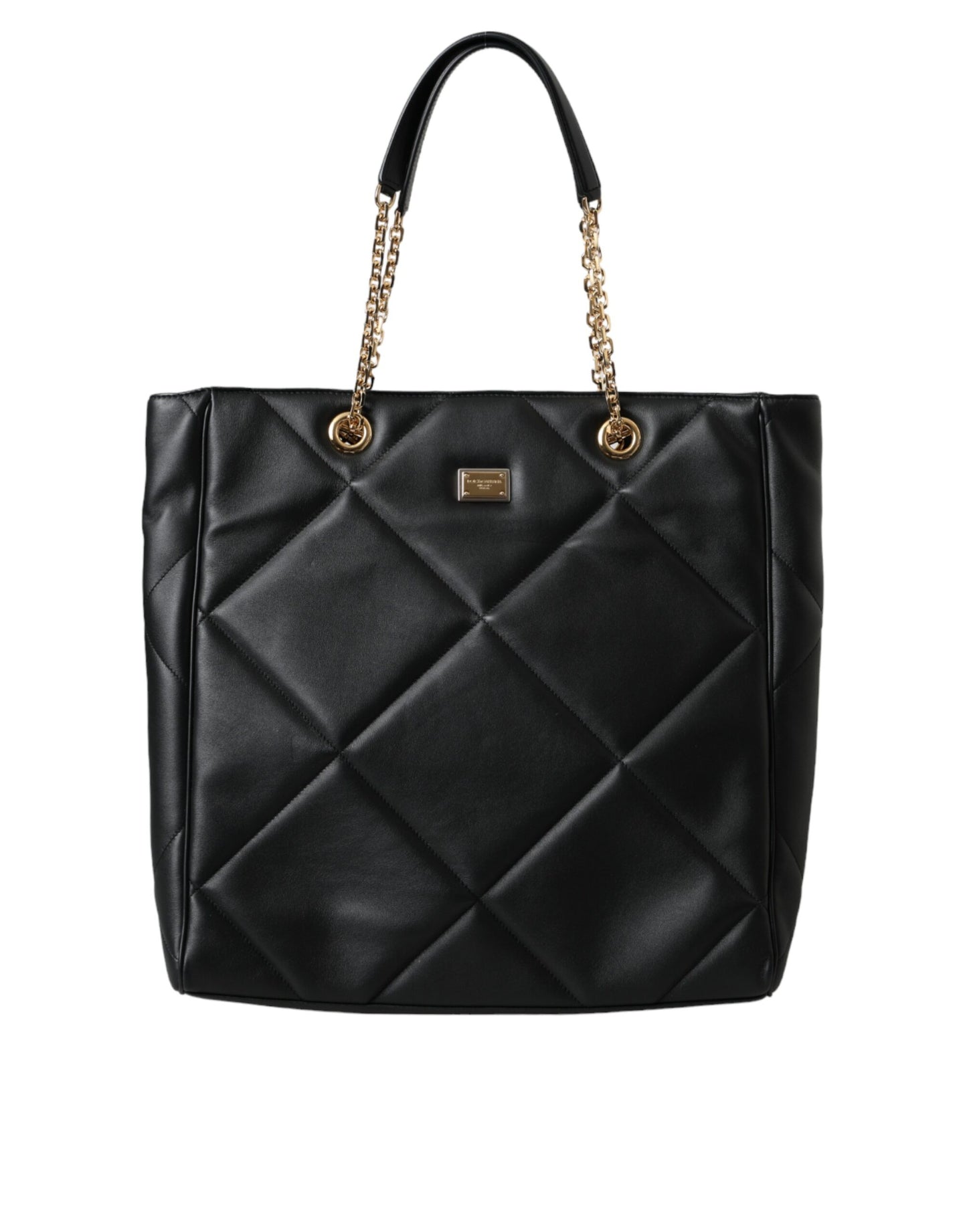  - Black Leather JUNGLE Quilted Shopping Tote Bag