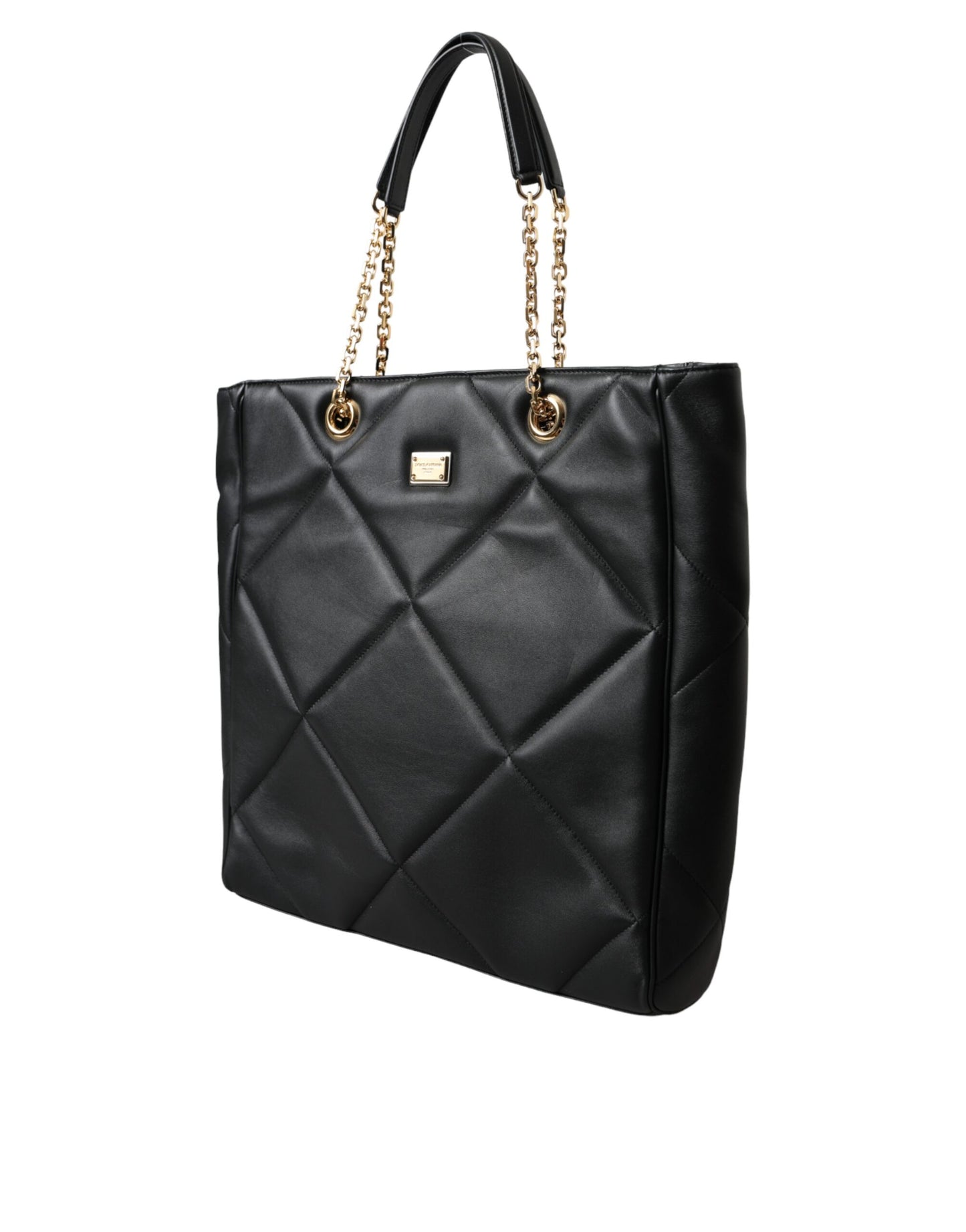  - Black Leather JUNGLE Quilted Shopping Tote Bag