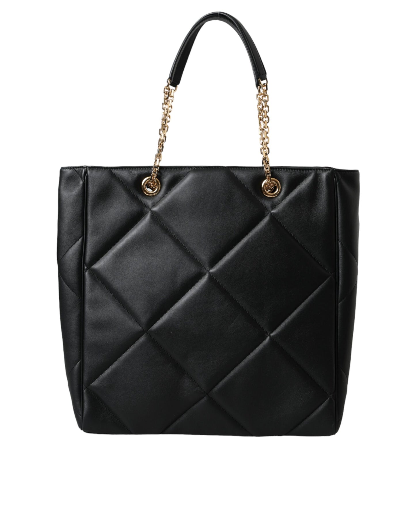  - Black Leather JUNGLE Quilted Shopping Tote Bag